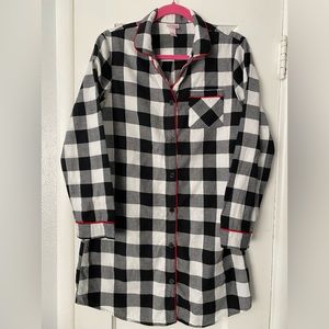 Checkered Black and White Long Sleeve Dress Sleeping Wear